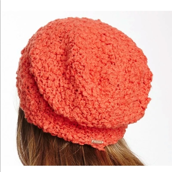Free People Fuzz Tangerine Orange Knit Beanie Hat
